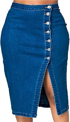QZUnique Womens Plus Size Stretchy Fit Denim Skirt Midi High Waist Bodycon Jean Skirt Casual Slit Below Knee Pencil Skirt