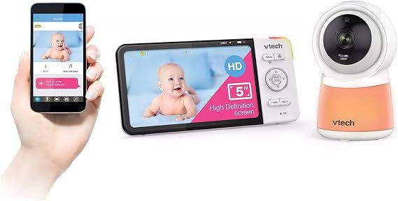 VTech RM5754HD RM5754HD Smart Wi-Fi 1080p Video Baby Monitor System with 5-in. Display, Night-Light, and Remote Access, White