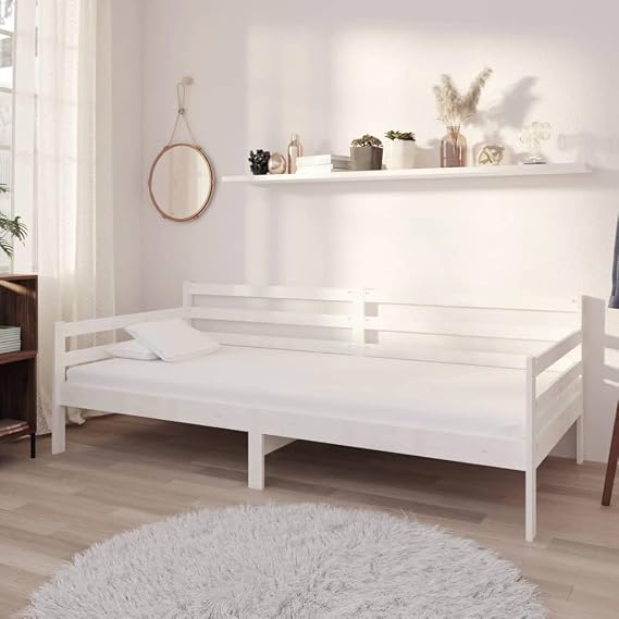 Day Bed White Solid Pine 90 x 200 cm, Sturdy Wooden Frame for Bedroom Guest Room, Multifunctional Sofa Bed, Durable Furniture Platform Base