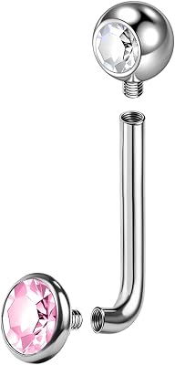BodyAce ASTM F136 Titanium Christina Barbells, 14G Internally Threaded VCH Belly Rings, Cubic Zirconia L Bent Christina Piercing Jewelry 10121416mm
