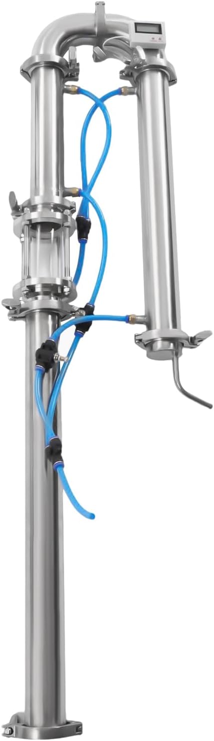 Tubular Distillation Tower with Sight Glass, 2'' Domestic Brewing Equipment Moonshine Distiller DIY Copper Still Reflux Distilling Column for 13-26 Gallon Fermenter Capacity