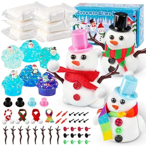 6 Pack Slime Stocking Stuffers, Stocking Stuffers for Kids,Christmas Crafts, Kids Crafts Snowman DIY Kit,Crafts Xmas Gift
