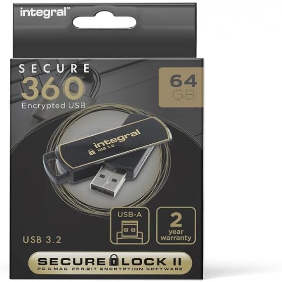 Integral INFD64GB360SEC3.0 360 Secure 64 GB USB 3.0 Flash Drive with 256 Bit Encryption Software
