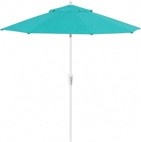 Treasure Garden 7.5ft Patio Umbrella Outdoor Market Umbrella Push Button Tilt White Aluminum Frame (Obravia, Aqua)