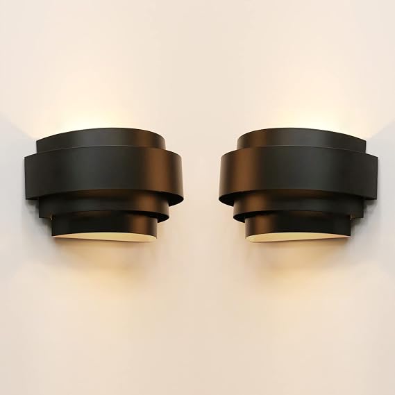Modern Wall Light, Black Indoor Wall Light Metal Wall Sconce for Home Theater, Staircase, Basement, Bedroom (2PCS)