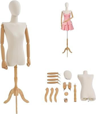 Female Mannequin Torso Dress Form 61.02-78.74in Height Adjustable Sewing Mannequin Clothing Display Model Body Stand Wood Color, 61.02-78.74in
