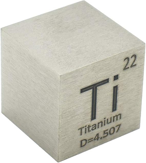 Titanium Cube Ti 995 Element Cube Pure 25.4mm Density Cube for Element Collection Periodic Table Hunter, and More (1", Titanium)