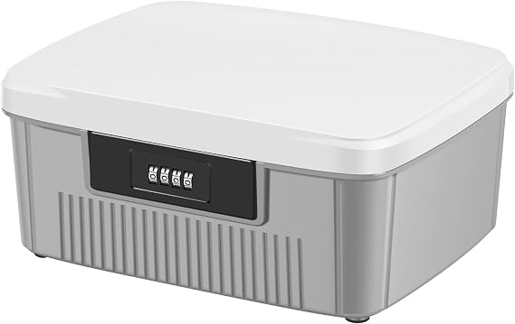 Locking Storage Container, Large Medication Lockable Document and ID Box with Combination Lock, Privacy Container with Built-in Removable Tray, Grey, 25 x 20 x 10 cm