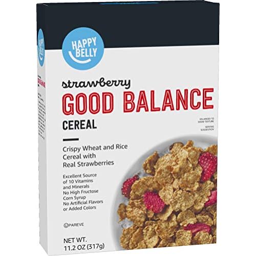 Amazon Brand, Happy Belly Good Balance Berry Flake Cereal, Strawberry, 11.2 Oz