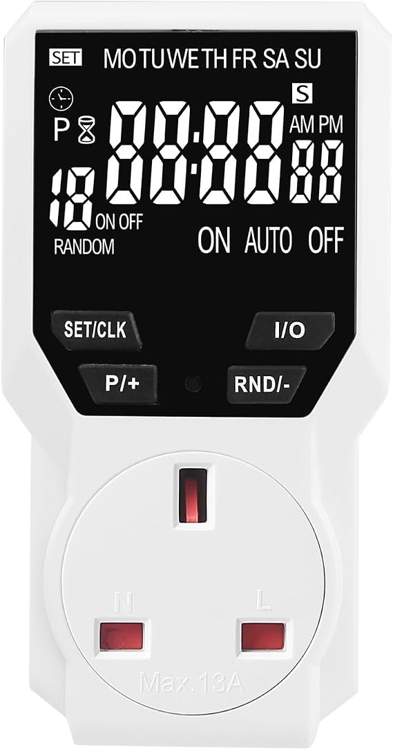 DEWIN Digital Timer Plug Socket, Smart Switch Programmable Electronic Timing Socket AC 230V 13A 2900W UK Plug Kitchen Timer Outlet for Computers, Stoves, Coffee Machines