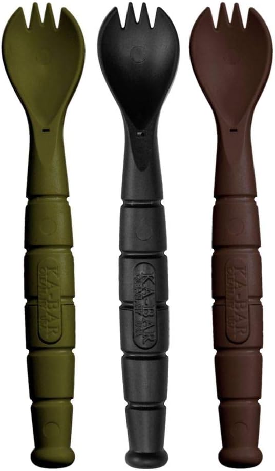KA-BAR FIELD KIT SPORK/KNIFE - 3 Pac with 1 OD Green - 1 Black - and 1 Dark Brown