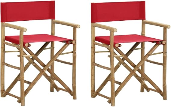 2 pcs Bamboo Folding Director's Chairs, Foldable Director's Chair, Classic Foldable Director Chair, Red Bamboo and Fabric,-172