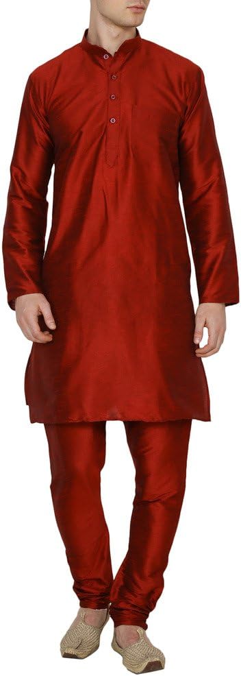 Royal Kurta Men's Occassional Silk Blend Kurta Churidar Set 38 Red