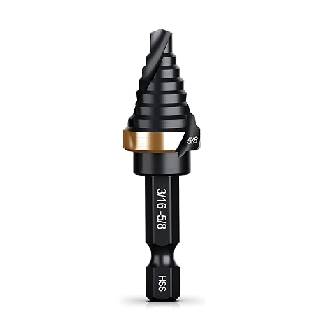 THINKWORK Step Drill Bit, HSS Single Size Step Drill Bit 3/16"-5/8", Unibit, 1/4" Hex Shank Step Bits for Soft Metal, Steel, Wood, Plastic