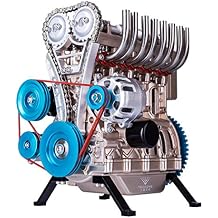 All-Metal V4 Car Mini Assemble Inline Four-Cylinder Engine Modell for Teen and Adults, Simulation Electric Engine Model Kits, Science Experiment Physics Toy