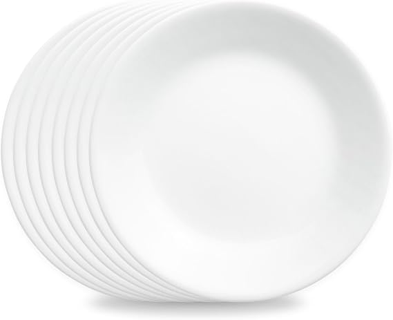 Corelle Vitrelle 8-Piece (6.75") Salad Appetizer Plates Set, Triple Layer Glass and Chip Resistant, Lightweight Round 6-3/4-inch Plates, Winter Frost White