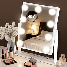 Magnifying Makeup Mirror Hollywood Vanity Mirror with Lights, 3 colors light, Smart Touch Control, brightness adjustable, 360Rotation with Detachable 40X Small Magnification Mirror (14L x 12W)