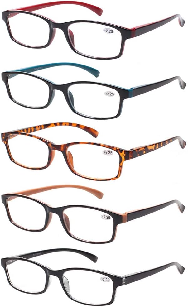 Reading Glasses 5 Pack Fashion Spring Hinge Readers Men & Women Comfortable Glasses for Reading 1.25, 5 Pack Mix Color