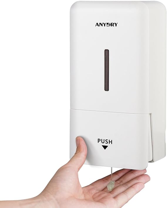anydry Wall Mounted Manual Pressure Soap Dispenser 800ml Capacity with Window Easy Soap Change Ideal for Households and Commercial Use 1006 White