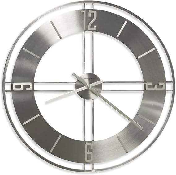Howard Miller Stapleton Wall Clock Oversized Wrought-Iron Frame, Satin Nickel Finish, Quiet Quartz Movement, Arabic Numerals, Battery Operated