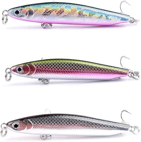 Slow Sinking Pencil Lure Popper Lures, as Hard Jerkbaits Crankbaits Plugs for Bass Salmon etc Freshwater Saltwater 39