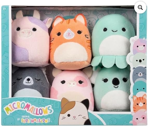 Squishmallows Micromallows Mini Plush Set, 6 Pack, Collectible Soft Toy Gift Set, Patty, Gigi, Zobey, River, Peety, Coco