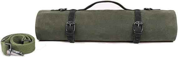 Chef Knife Roll Bag, Knife Case, Heavy Duty 12OZ Waxed Canvas Knife Bag for Kitchen Knife, 10 Slots Knife Storage, Portable Knife Tool Roll Bag Can Hold Knife Up to 18“ with Shoulder Strap