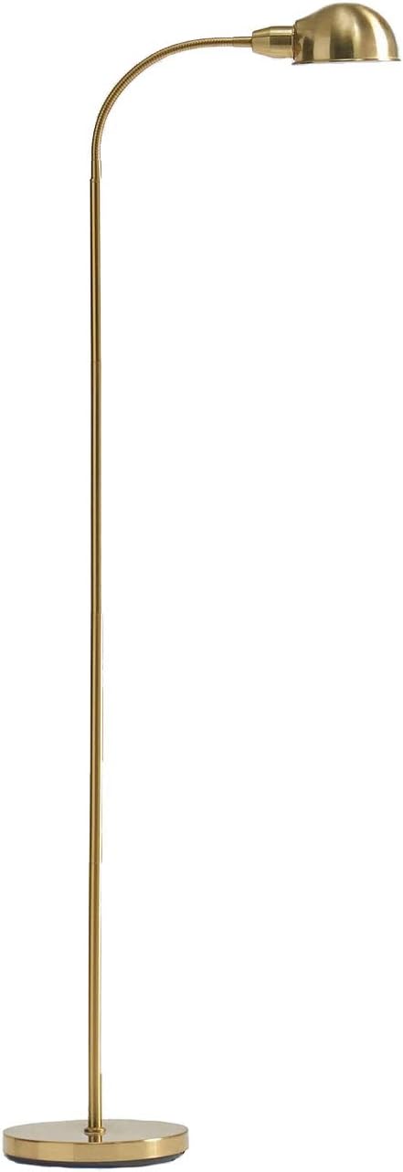 Brightech Regent LED Floor Lamp, Free Standing Corner Pole Light with Adjustable Gooseneck, Tall Bright Skinny Lamp for Office Desk, Living Room Sofa or Chair - Brass/Gold