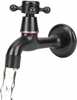 SYH&AQYE Wall Mount Bathroom Faucet, Black Brass Retro Faucet with Ergonomically Shaped Handle, Classic Water Tap Cold Quick Opening Garden Water Faucet for Bathroom Mop Pool Water Home Use
