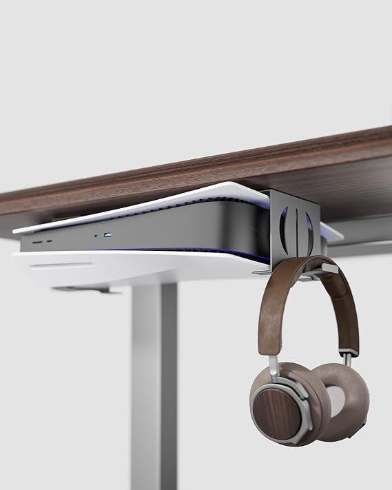 Mount for PS5 Under Desk with Controller Headset Holder - All-in-One Space-Saving Stand for PS5 Consoles,Game Storage-Clutter-Free Gaming Setup