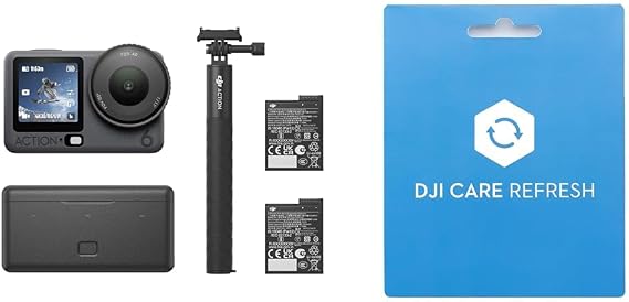 DJI Osmo Action 6 Enhanced Combo + Care 2-Year Extended Premium Support, 1/1.1-Inch Square Sensor Action Camera, Variable Aperture f/2.0–f/4.0, Two Batteries for Long-Lasting Power, 4K Action Camera