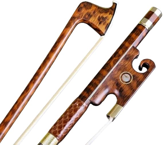 Yinfente Violin Bow 4/4 Full Size Snakewood With Pearl Eye Natural Bow Hair Pernambuco Level, Stiff & Well Balanced,Violin Bow Full Size For Violinists & Fiddlers of All Skill Levels