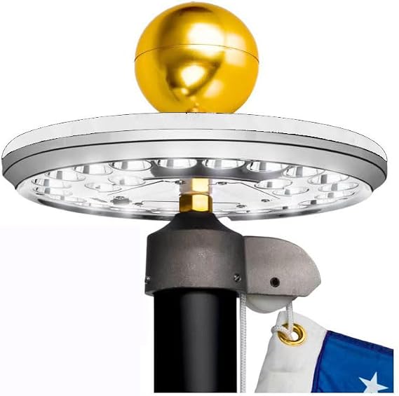 Solar Flag Pole Light Powered 1300 Lumen IP65 Waterproof Silver for 15 to 25Ft Flagpoles