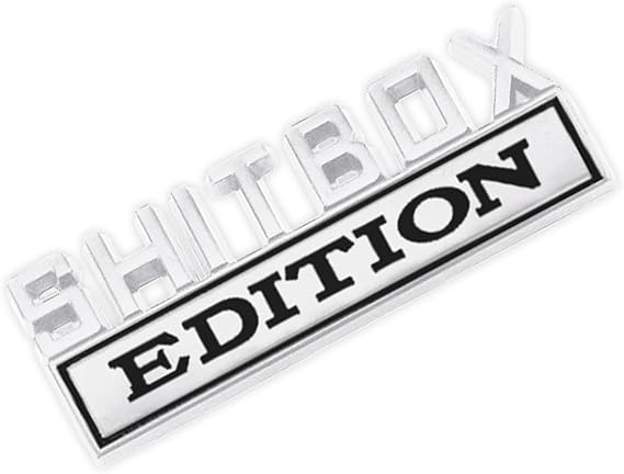 Shit Box Edition エンブレム 3Dレタースティック 車の外装エンブレムバッジ 3Dステッカーデカール 3Dフェンダーバッジデカール 車 トラック 全車のバンパーウィンドウ交換用 シルバー&ブラック