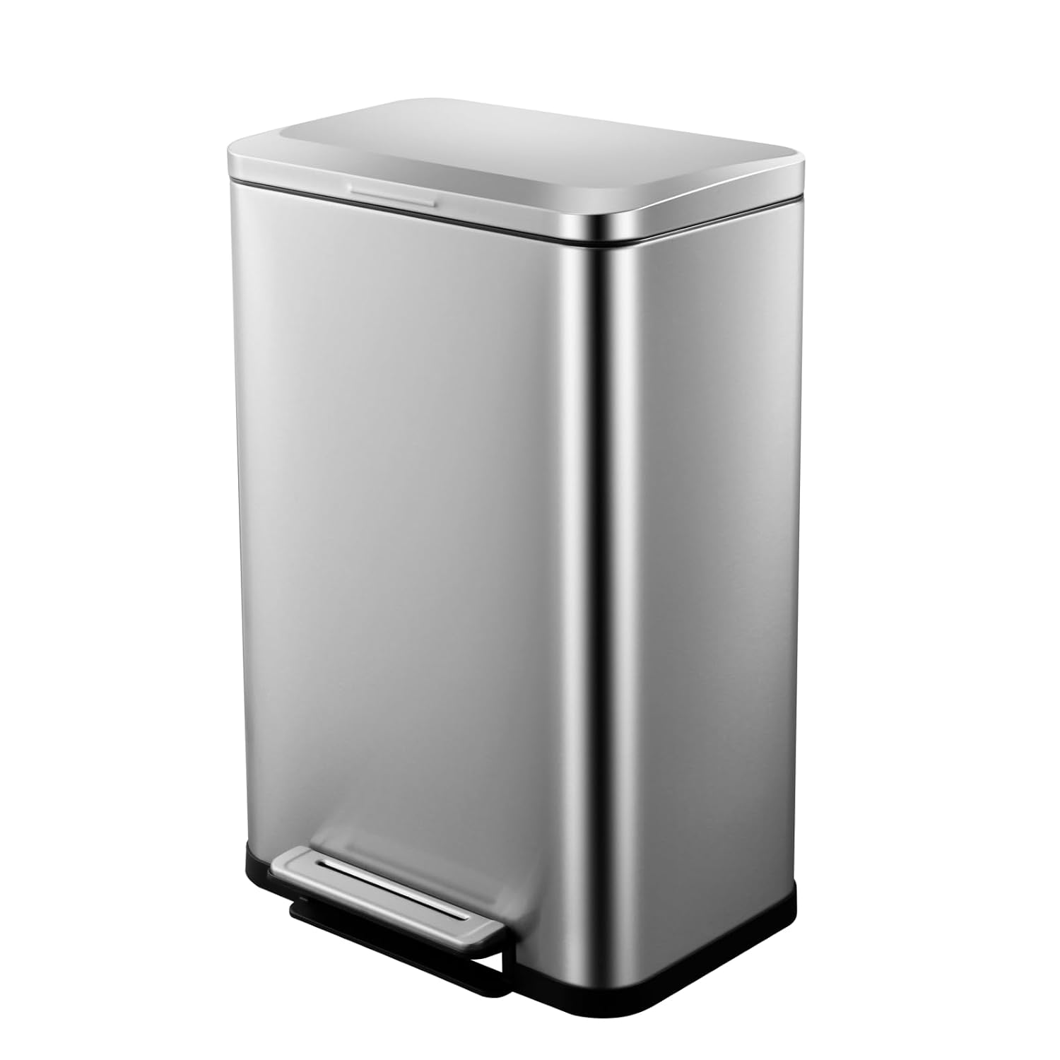 Kitchen Trash Can, Stainless Steel 50 Liter  13 Gallon Garbage Can, Rectangular Steel Pedal Recycle Bin with Lid and Inner Buckets, Rectangular Hands-Free Kitchen Trash Can