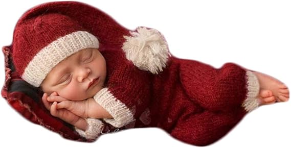 Xmas Newborn Baby Photo Props Boy Outfits Crochet Santa Claus Red Hat Pants