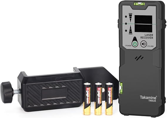 Takamine Laser Level Receiver, Working Distance Up to 147 ft, Red & Green Pulse Beam Line Laser Detector, Dual-Sided Smart LED Indicator with Level Bubble, Adjustable Speaker, Includes Clamp