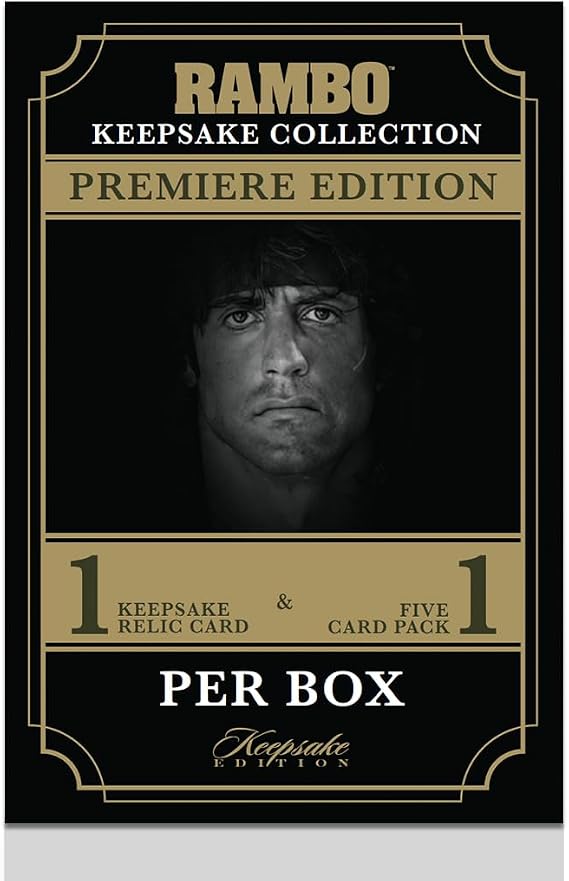 2024 Rambo Keepsake Collection Premiere Edition- Get 1 Encased Relic and A 5-Card Pack Featuring Authentic Rambo Movie Props, Real Gemstones, Rambo Stars, and Diverse Relic Types