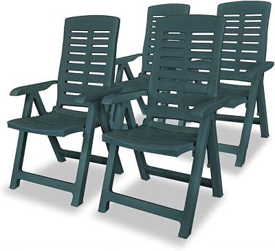 vidaXL Reclining Patio Chairs 4 Pcs, Outdoor Stack Chair with Armrest, Outdoor Dining Chair for Patio Garden Yard Deck Lawn, Plastic Green