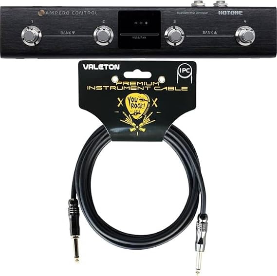 HOTONE Ampero Control + 10 ft Cable Bundle MIDI Foot Controller Pedal Bluetooth 4 Button