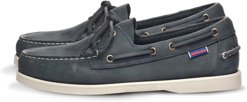 Sebago Docksides Portland Crazy H Moccasin Boat Shoes - Full Leather Upper & Sock Lining with 360 Laces and Non-Marking Slip Soles