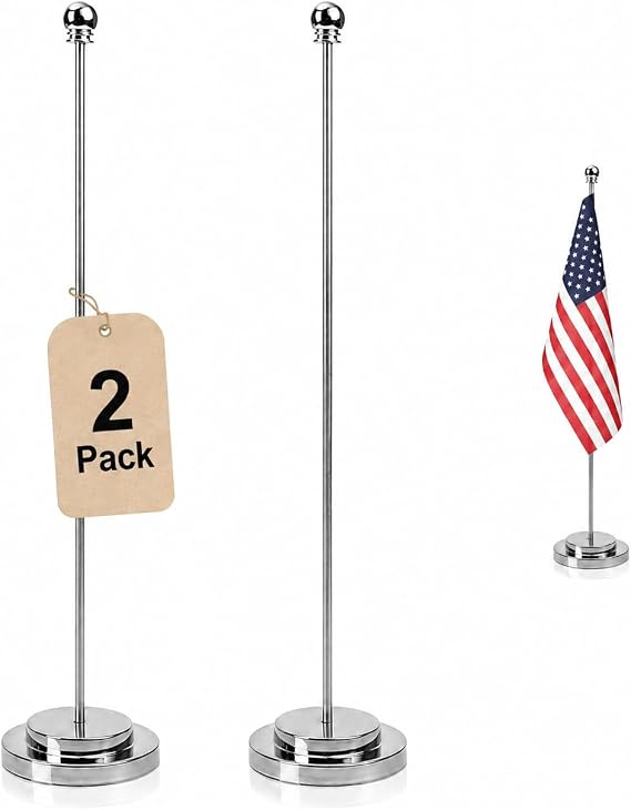 NUOBESTY Metal Desktop Flag Poles 2-Pack with Stable Bases Compact Table Flag Holders for Office Parties Meetings and Events 12.99In Portable Stick Display