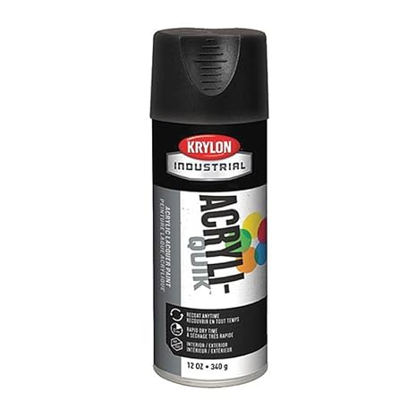 Krylon Industrial Spray Paint, Ultra Black, Ultra-Flat, Solvent, 12 oz K01602A07-1 Each