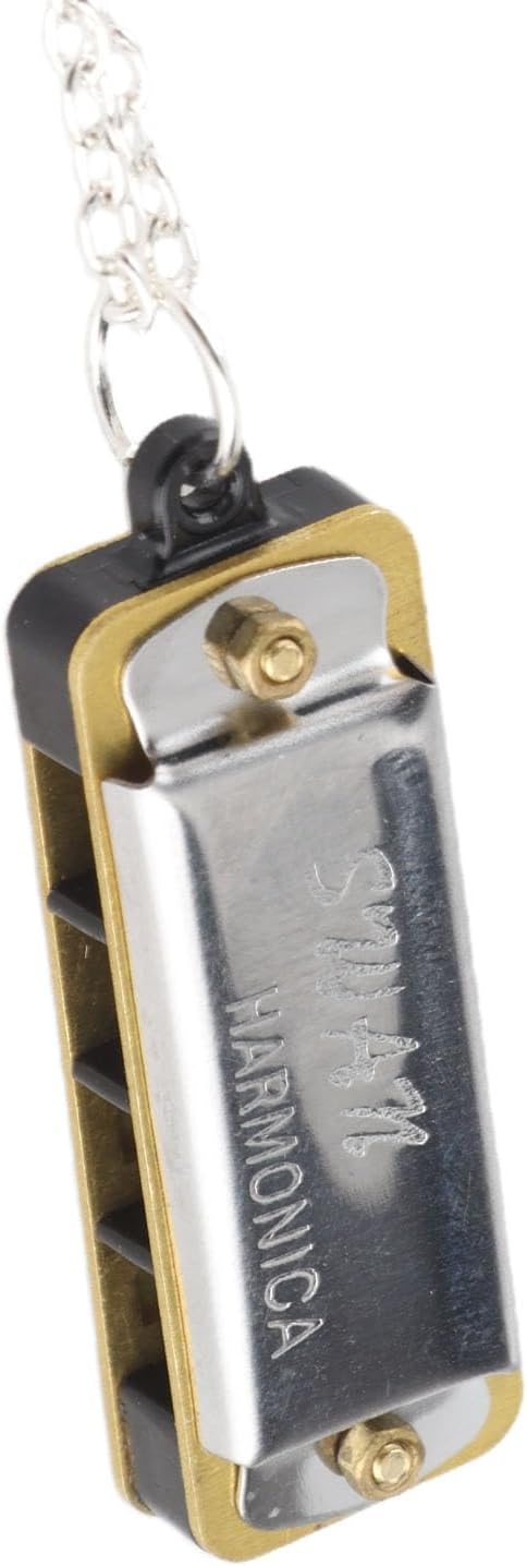 Mini Harmonica Necklace, Keychain Harmonica, Small Harmonica Keychain, 4 Holes and 8 Sounds Portable Small Necklace for Pendant(Silver)