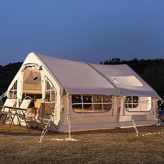 Inflatable Tent with Pump, Air Tents 6-8 Man Inflatable with Stove, 4 Season Outdoor Family Inflatable Tents for Camping with Mesh Windows & Doors, Easy Setup Large Blow Up Tent