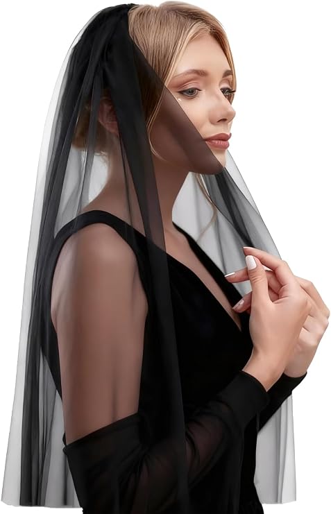 Black Veil Single Tier Tulle Veil Halloween Gothic Veils