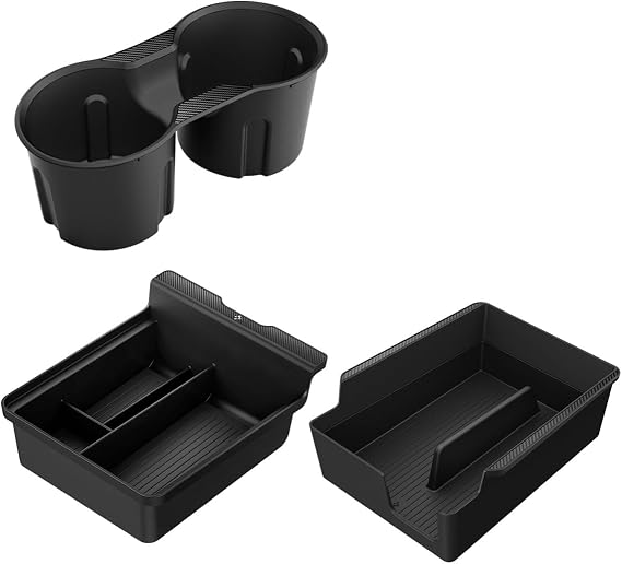 Spigen Tesla Bundle - Centre Console Organiser Tray & Armrest Centre Console Organiser Tray & Centre Console Cup Holder Insert for Tesla Model Y ~2024 and Model 3 2021-2023