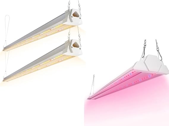 FREELICHT 3 Pack 4FT LED Grow Light, Red Blue Spectrum+ Full Spectrum Grow Light for Indoor Plants, 60W+40W(2 Pack) Linkable Plug in Plant Growing Lamps for Hydroponic Seeding Veg Flower