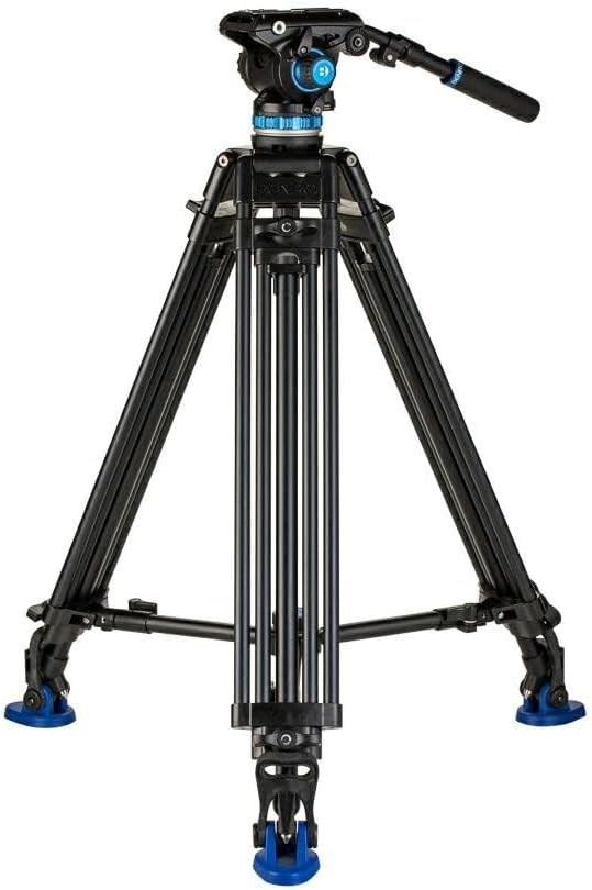 Benro Video Tripod with S6 PRO Flat Base Fluid Video Head, 13.2 lb. Max, 75mm Bowl, Aluminum Tandem Style Legs, Twist Lock, Carrying Case- Black (A573TBS6PRO)