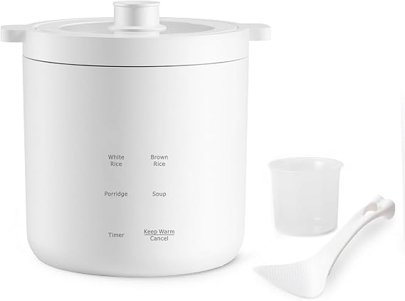 Mini Rice Cooker 2 Cup Uncooked, Small Electric Cooker, with 4 Cooking Functions, 24 Hour Preset and Heat Preservation, Anti Scald Carry Handle